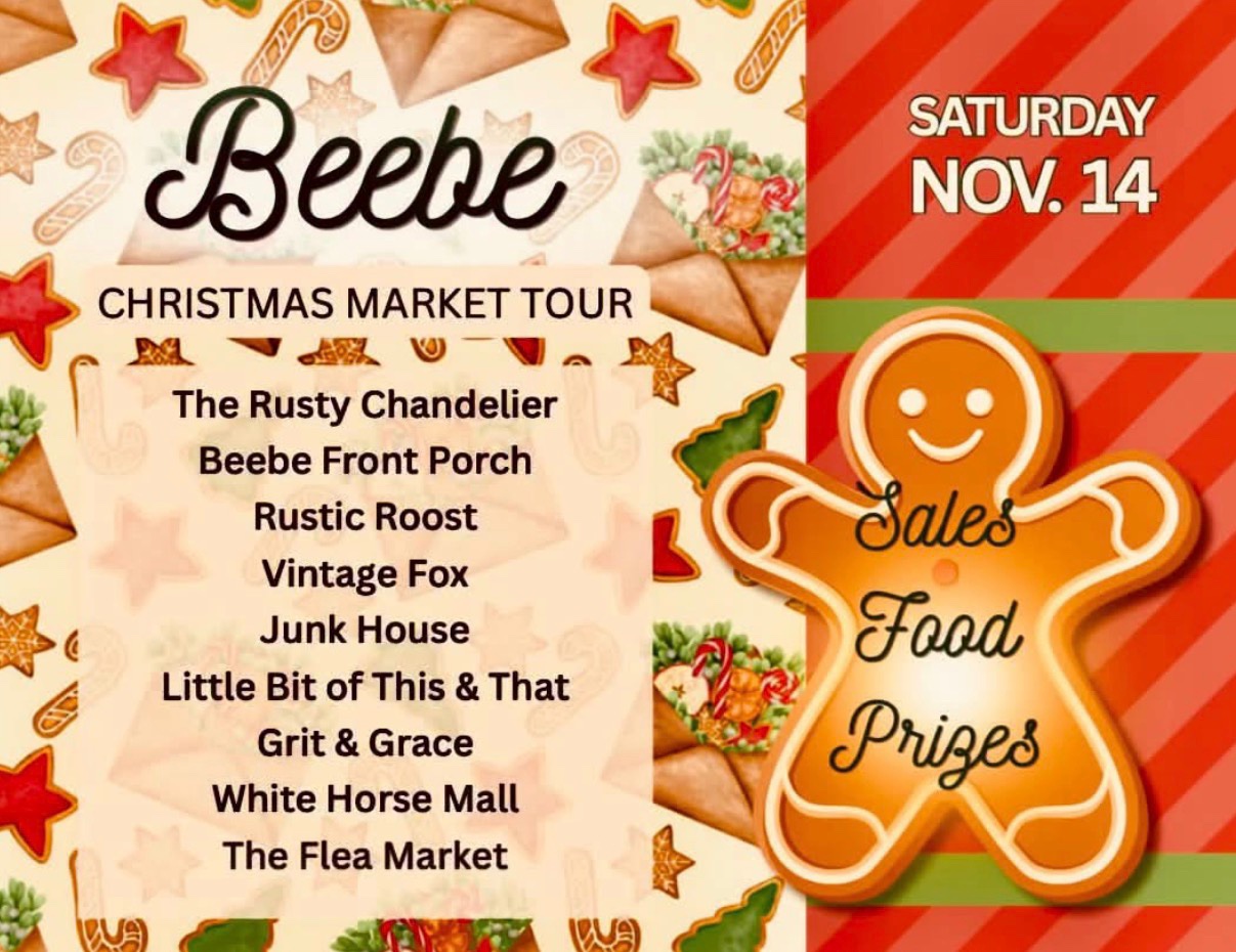 Beebe Christmas Market Tour flyer — Saturday, November 14, with The Rusty Chandelier and other participating shops